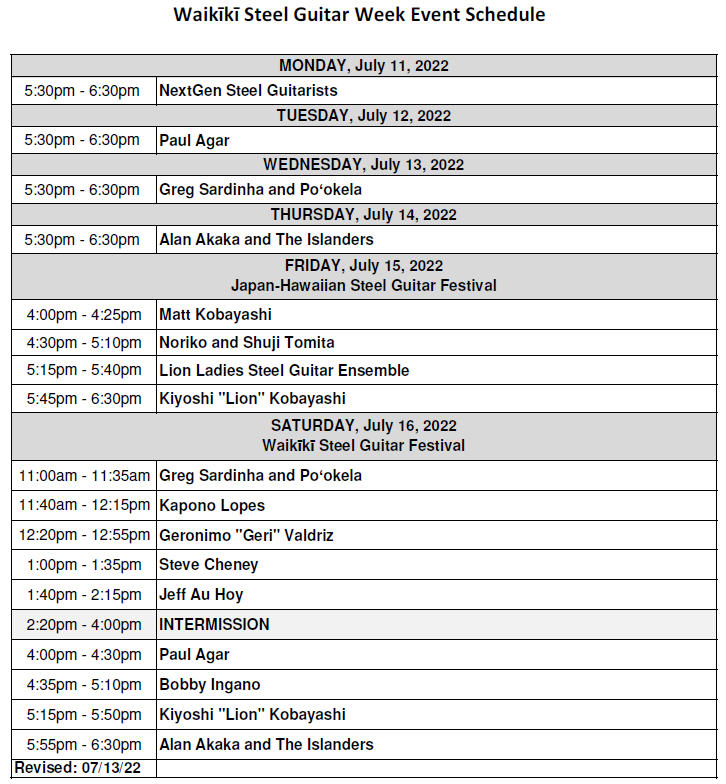 2022 Event Schedule